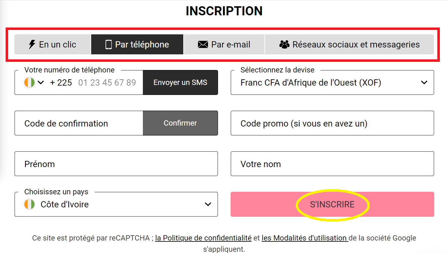 Types d’inscription sur DBbet  Par un numéro de téléphone