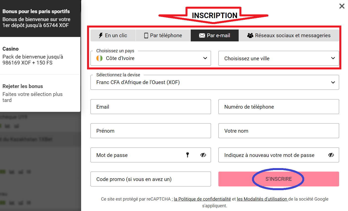 Types d’inscription sur DBbet Par adresse e-mail